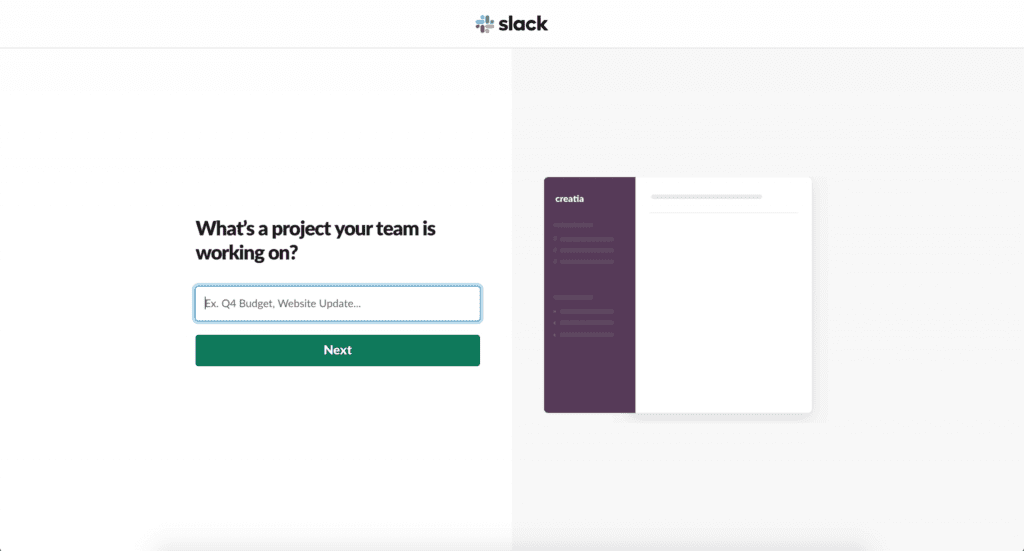 Project your team is working on in slack
