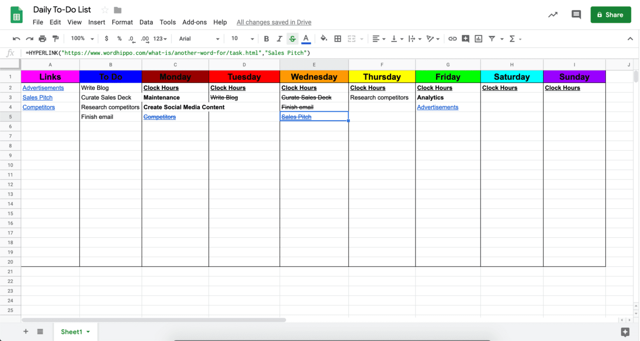 google todolist sheet