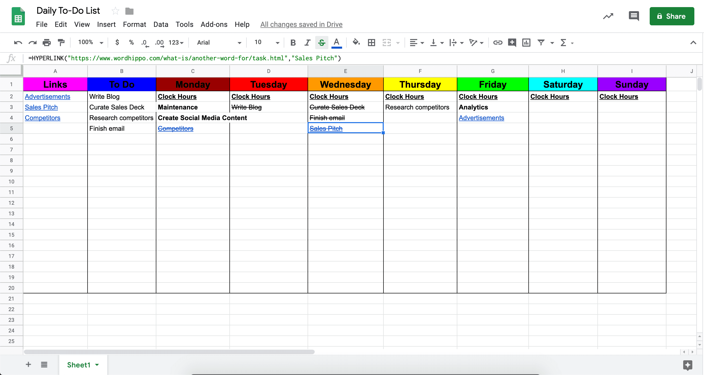 template google sheet