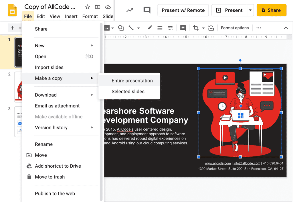 Duplicate a slide in google slides. Make a copy in google slides