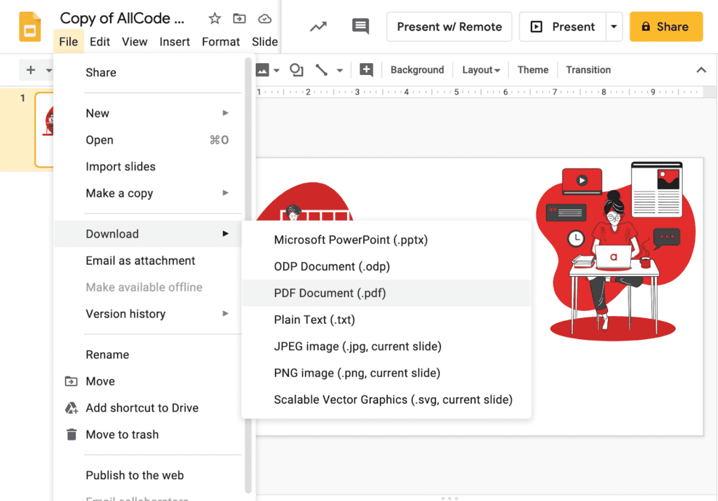 Export Image as pdf in google slides