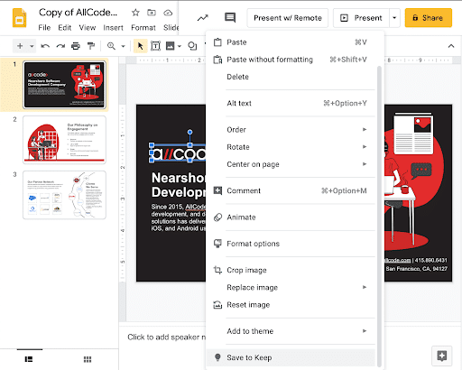 Save to keep in google slides