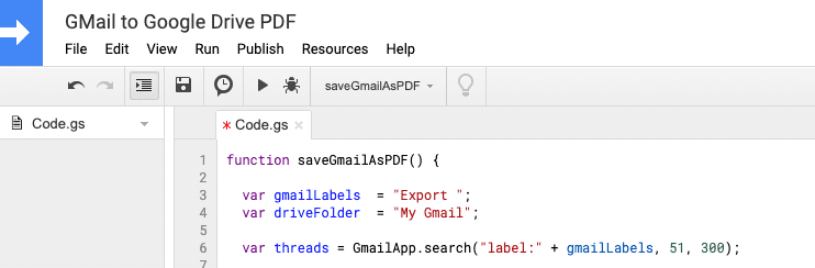 Execute Google App Script Project to save Gmails to Google Drive as PDF
