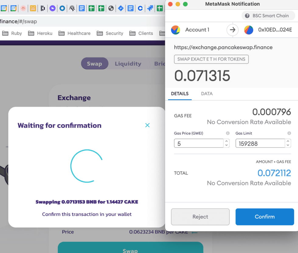 MetaMask transaction confirmation