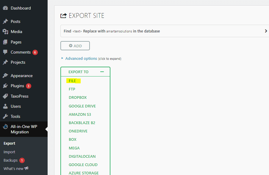 All in one export option is available