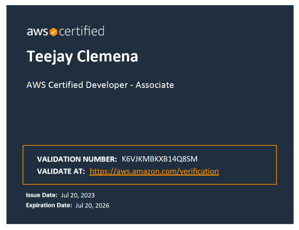 AWS Certified Developer - Associate - Teejay Clemena