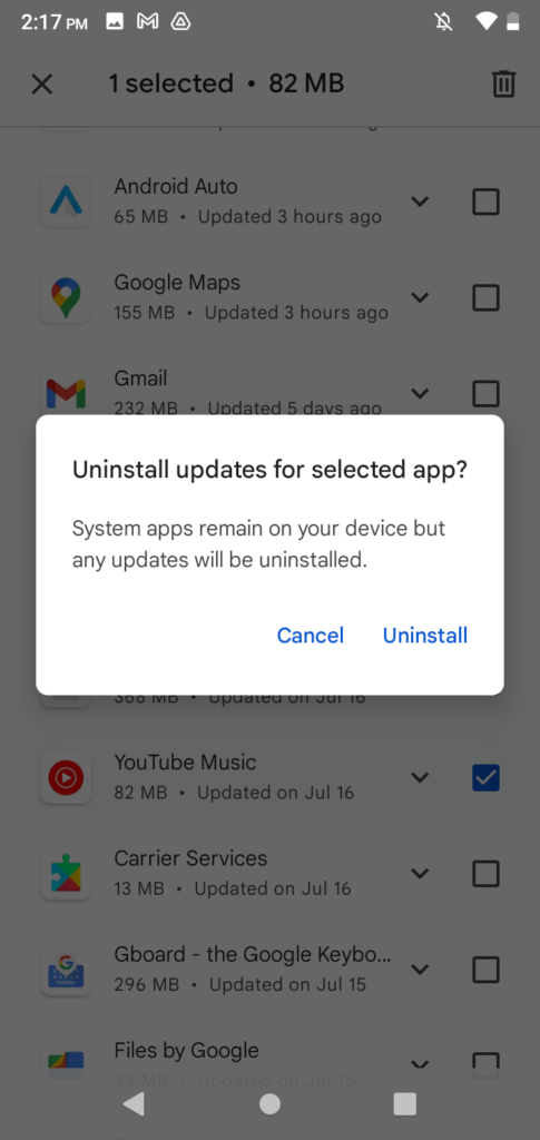 Uninstall Selected Android App